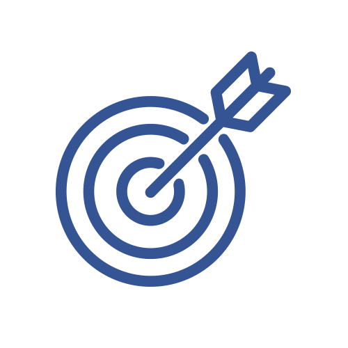 An illustrative icon depicting a blue target with an arrow centered in the bullseye, using a simple line drawing style