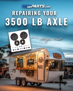 3500 lb trailer axle repair kit with hub, drum, and self-adjusting electric brakes from Towparts.com