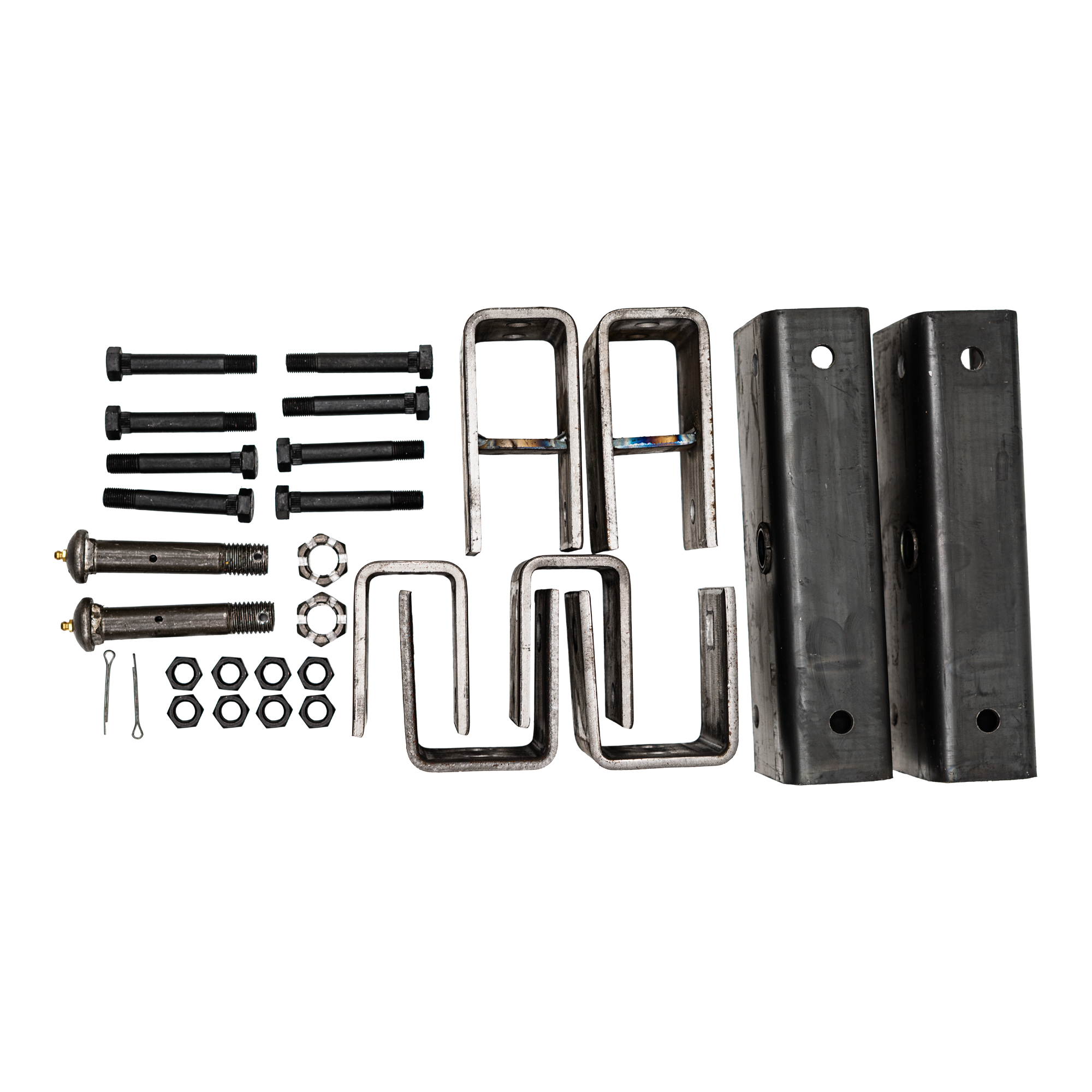 Genuine AxleTek heavy duty tandem axle hanger kit APT6SE-HD components laid out