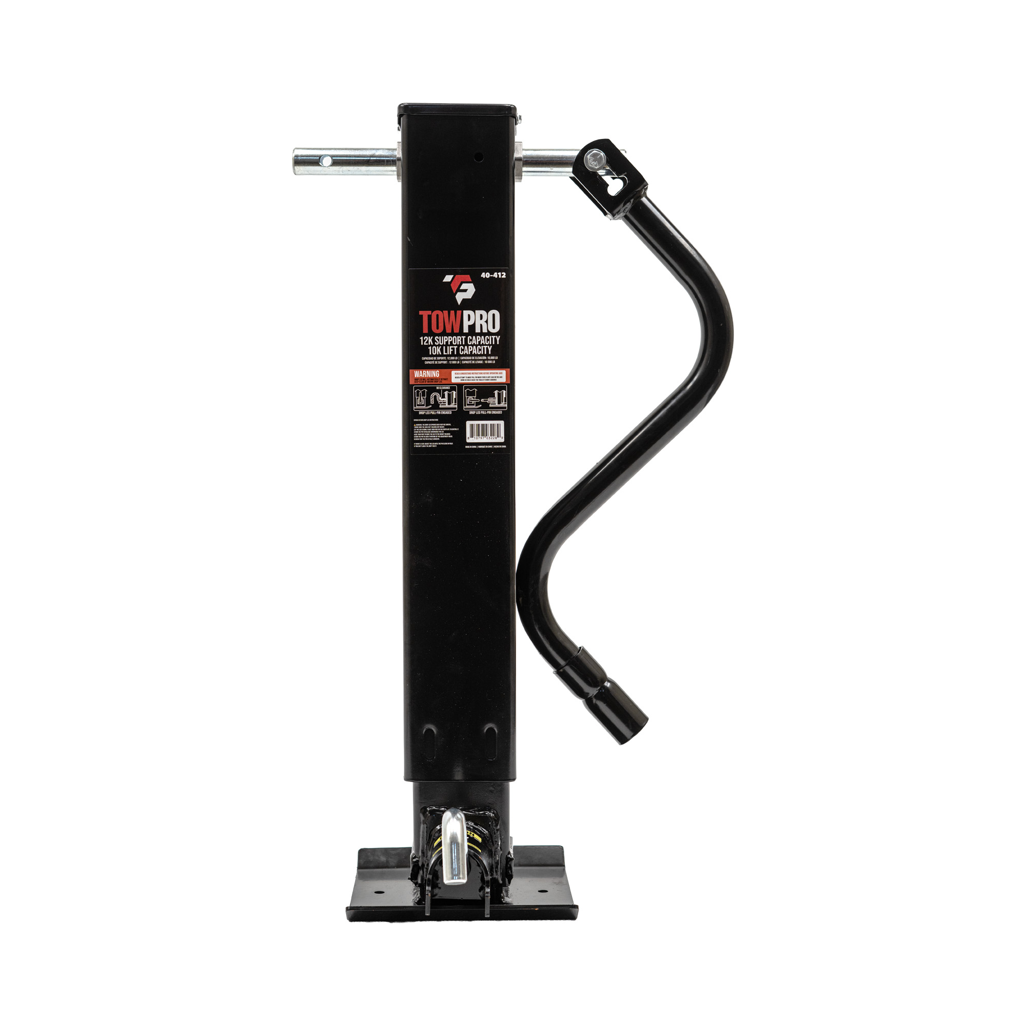 Heavy duty 12,000 lb square weld on trailer jack with front pin and spring return